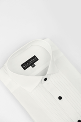 White Pintex Design Tuxedo Shirt