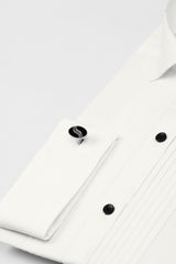 White Pintex Design Tuxedo Shirt