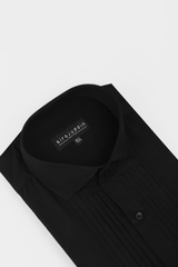 Black Pintex Design Tuxedo Shirt