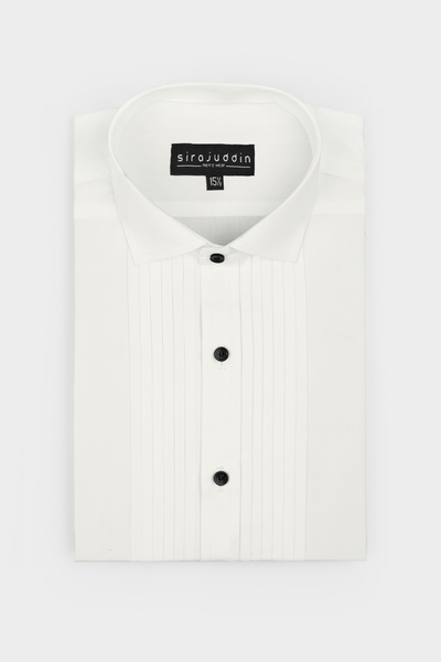White Pintex Design Tuxedo Shirt