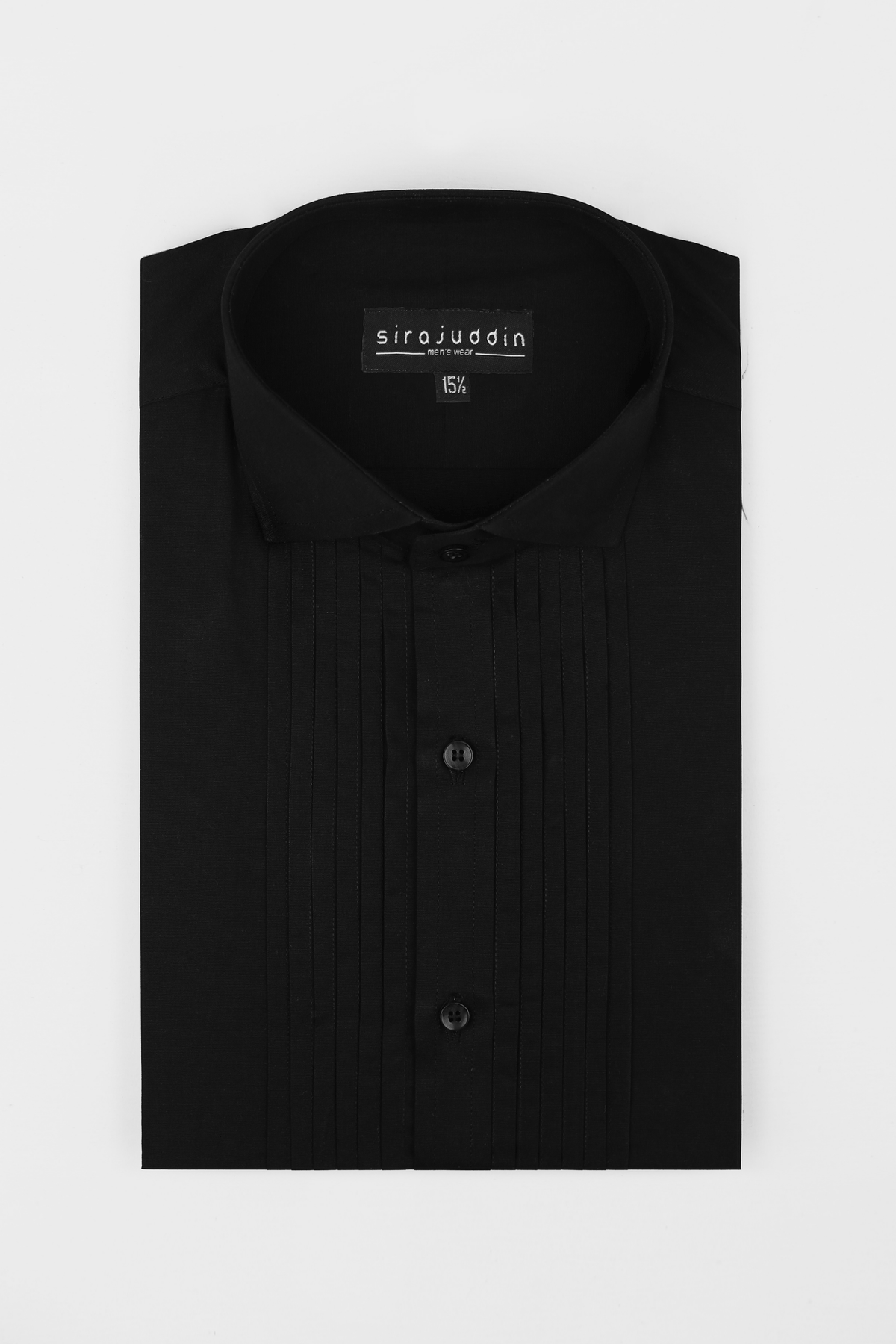 Black Pintex Design Tuxedo Shirt